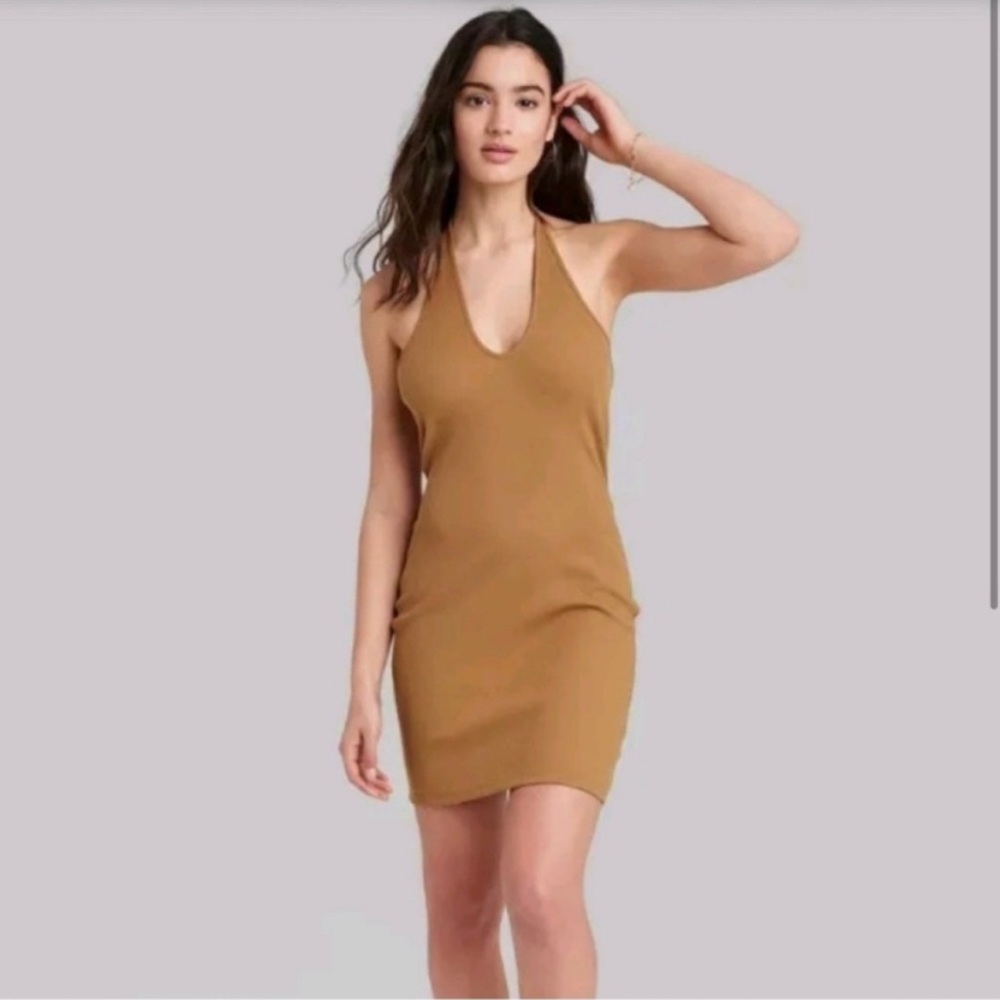 Wild Fable Tan Backless Bodycon Halter Dress